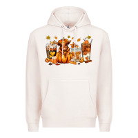 Pale Pink Fall Autumn cow pumpkin coffee cups Premium Hoodie - RanaPortraitStore