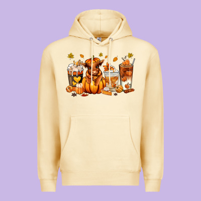 Fall Autumn Cow Pumpkin Coffee Cups Premium Hoodie Designed By Ranaportraitstore