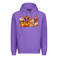 Purple Fall Autumn cow pumpkin coffee cups Premium Hoodie - RanaPortraitStore