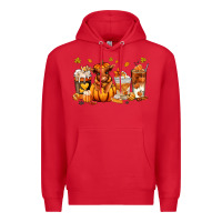Red Fall Autumn cow pumpkin coffee cups Premium Hoodie - RanaPortraitStore