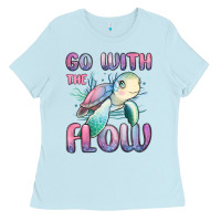 Baby Blue go with flow turtle Ladies Tee - MaliasSmallBusiness
