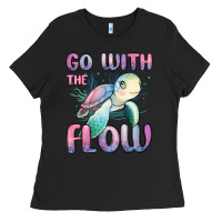 Black go with flow turtle Ladies Tee - MaliasSmallBusiness