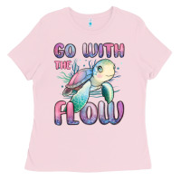 Bubblegum Pink go with flow turtle Ladies Tee - MaliasSmallBusiness
