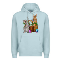 Blue Mist Bunnys carrots eggs with basket easter Premium Hoodie - OliviaCreatesArt