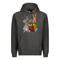 Charcoal Heather Bunnys carrots eggs with basket easter Premium Hoodie - OliviaCreatesArt