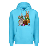 Ocean Blue Bunnys carrots eggs with basket easter Premium Hoodie - OliviaCreatesArt