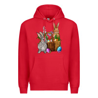 Red Bunnys carrots eggs with basket easter Premium Hoodie - OliviaCreatesArt