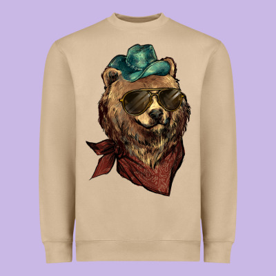 Bear Cowboy Bandana Glasses Heavyweight Sweatshirt Designed By Howdyjamesfarm
