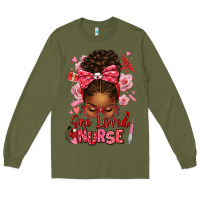 Army Green one loved nurse afro messy bun Long Sleeve Tee - texasbilliewilder