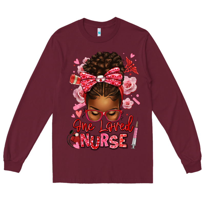 One Loved Nurse Afro Messy Bun Long Sleeve Tee by texasbilliewilder | Teevron