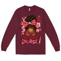 Burgundy one loved nurse afro messy bun Long Sleeve Tee - texasbilliewilder