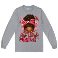 Heather Grey one loved nurse afro messy bun Long Sleeve Tee - texasbilliewilder