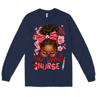 Navy one loved nurse afro messy bun Long Sleeve Tee - texasbilliewilder