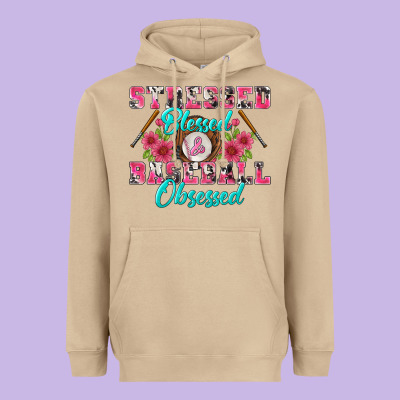 Stressed Blessed & Baseball Obsessed Heavyweight Hoodie Designed By Bundleandbundleshop