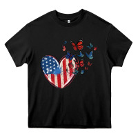 Black 4th of july american flag heart butterfly Heavy Core Tee - MaliasSmallBusiness