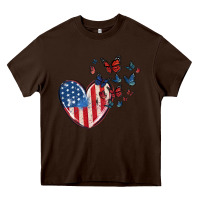 Chocolate Brown 4th of july american flag heart butterfly Heavy Core Tee - MaliasSmallBusiness