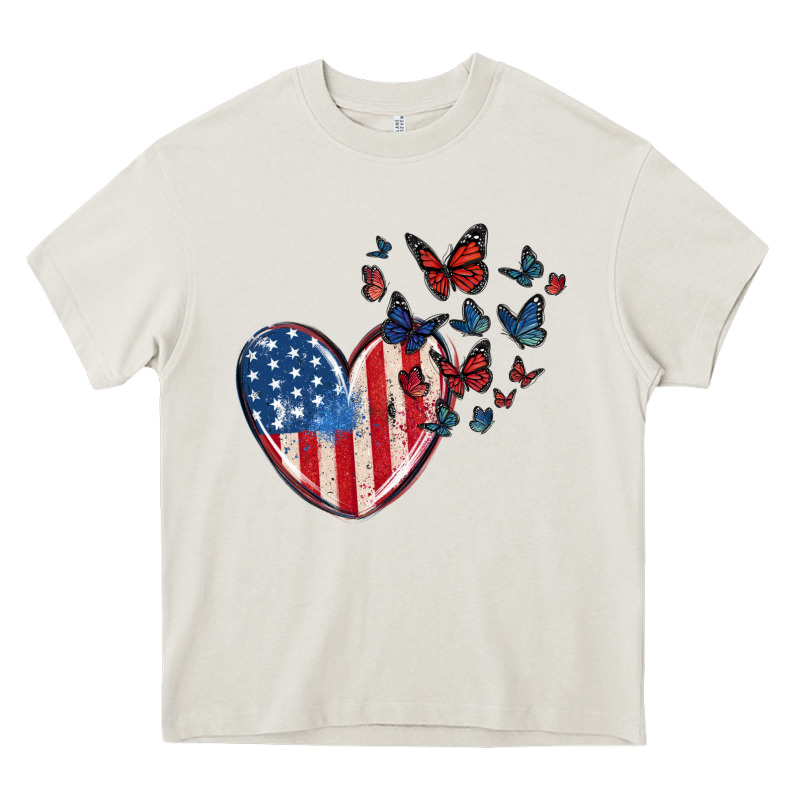 4th Of July American Flag Heart Butterfly Heavy Core Tee by MaliasSmallBusiness | Teevron