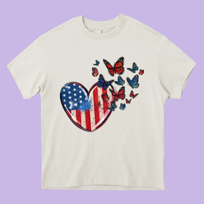 4th Of July American Flag Heart Butterfly Heavy Core Tee Designed By Maliassmallbusiness