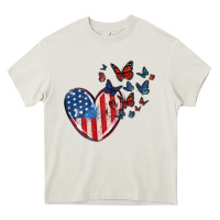 Cream 4th of july american flag heart butterfly Heavy Core Tee - MaliasSmallBusiness