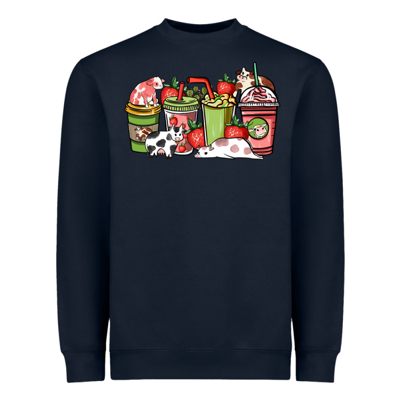 Cow And Strawberry Coffee Cups Heavyweight Sweatshirt by HowdyJamesFarm | Teevron