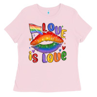 Bubblegum Pink love is love lips Ladies Tee - MaliasSmallBusiness