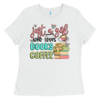 White just a girl who loves books and coffee Ladies Tee - MaliasSmallBusiness