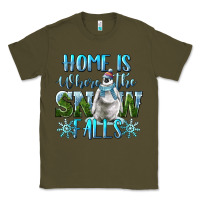 Army Green Home Is Where The Snow Falls Winter Penguin Classic Tee - LillyAllenDesigns