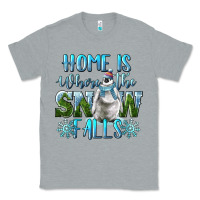 Heather Grey Home Is Where The Snow Falls Winter Penguin Classic Tee - LillyAllenDesigns