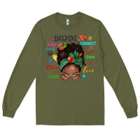 Army Green afro messy bun teach inspire love teacher blessed Long Sleeve Tee - NancyCooperArtShop