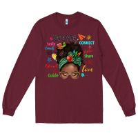Burgundy afro messy bun teach inspire love teacher blessed Long Sleeve Tee - NancyCooperArtShop