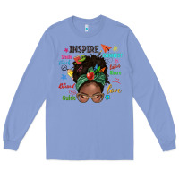 Colony Blue afro messy bun teach inspire love teacher blessed Long Sleeve Tee - NancyCooperArtShop