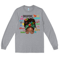 Heather Grey afro messy bun teach inspire love teacher blessed Long Sleeve Tee - NancyCooperArtShop