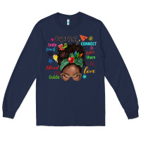 Navy afro messy bun teach inspire love teacher blessed Long Sleeve Tee - NancyCooperArtShop