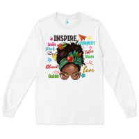 Afro Messy Bun Teach Inspire Love Teacher Blessed Long Sleeve Tee | Teevron