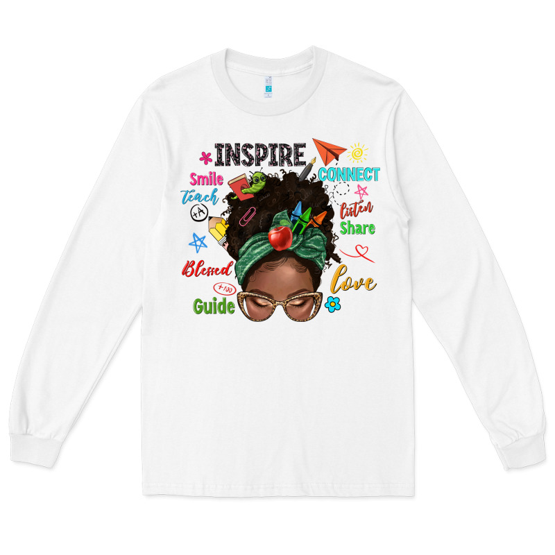 Afro Messy Bun Teach Inspire Love Teacher Blessed Long Sleeve Tee by NancyCooperArtShop | Teevron