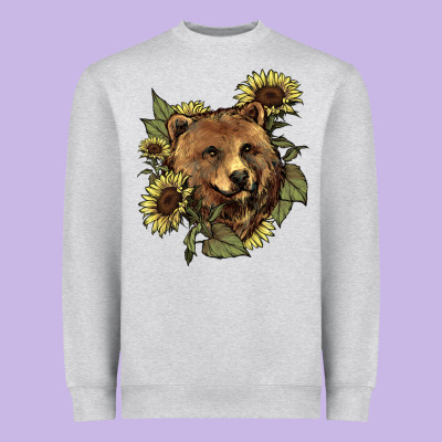 Bear Head Sunflower Heavyweight Sweatshirt Designed By Howdyjamesfarm