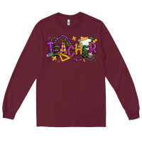 Burgundy mardi gras teacher Long Sleeve Tee - texasbilliewilder