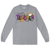 Heather Grey mardi gras teacher Long Sleeve Tee - texasbilliewilder
