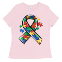 Bubblegum Pink autism puzzle ribbon Ladies Tee - MaliasSmallBusiness