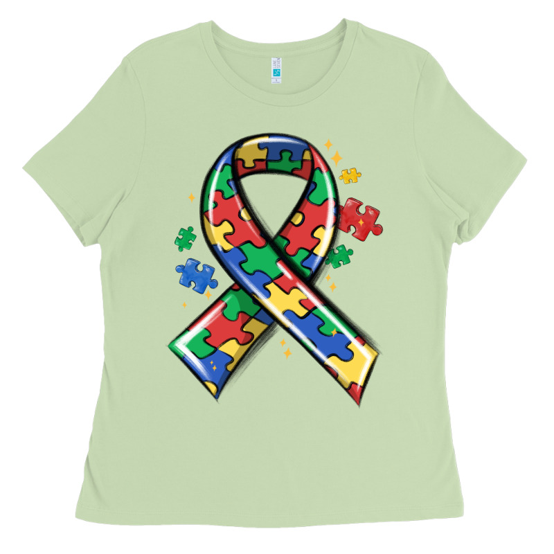 Autism Puzzle Ribbon Ladies Tee by MaliasSmallBusiness | Teevron