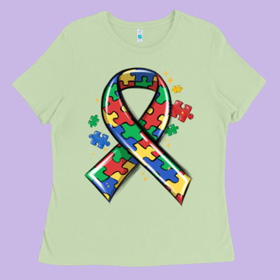 Autism Puzzle Ribbon Ladies Tee Designed By Maliassmallbusiness