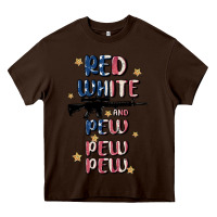 Chocolate Brown red white and pew pew pew Heavy Core Tee - MaliasSmallBusiness