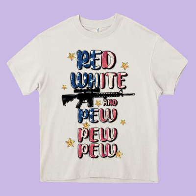 Red White And Pew Pew Pew Heavy Core Tee Designed By Maliassmallbusiness
