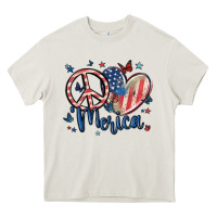 Cream peace love 'merica Heavy Core Tee - MaliasSmallBusiness