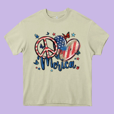 Peace Love 'merica Heavy Core Tee Designed By Maliassmallbusiness