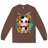 Chestnut cute cow with sunflower and leopard Long Sleeve Tee - texasbilliewilder