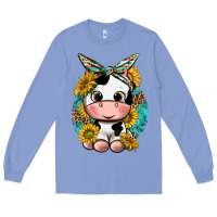 Colony Blue cute cow with sunflower and leopard Long Sleeve Tee - texasbilliewilder
