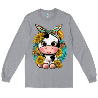 Heather Grey cute cow with sunflower and leopard Long Sleeve Tee - texasbilliewilder