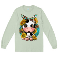 Matcha cute cow with sunflower and leopard Long Sleeve Tee - texasbilliewilder