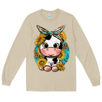 Mushroom cute cow with sunflower and leopard Long Sleeve Tee - texasbilliewilder